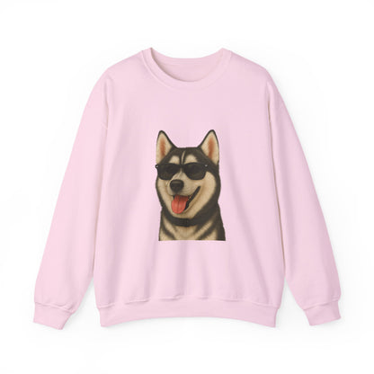 Siberian Husky Wearing Sunglasses - Adult Crewneck Sweatshirt