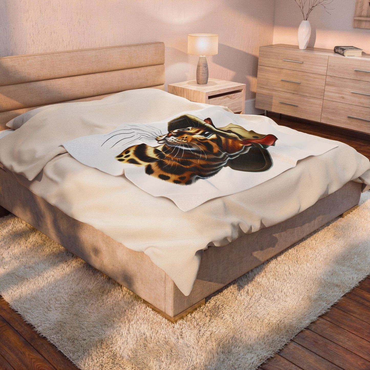 Bengal Cat Wearing a Safari Hat - Sherpa Blanket