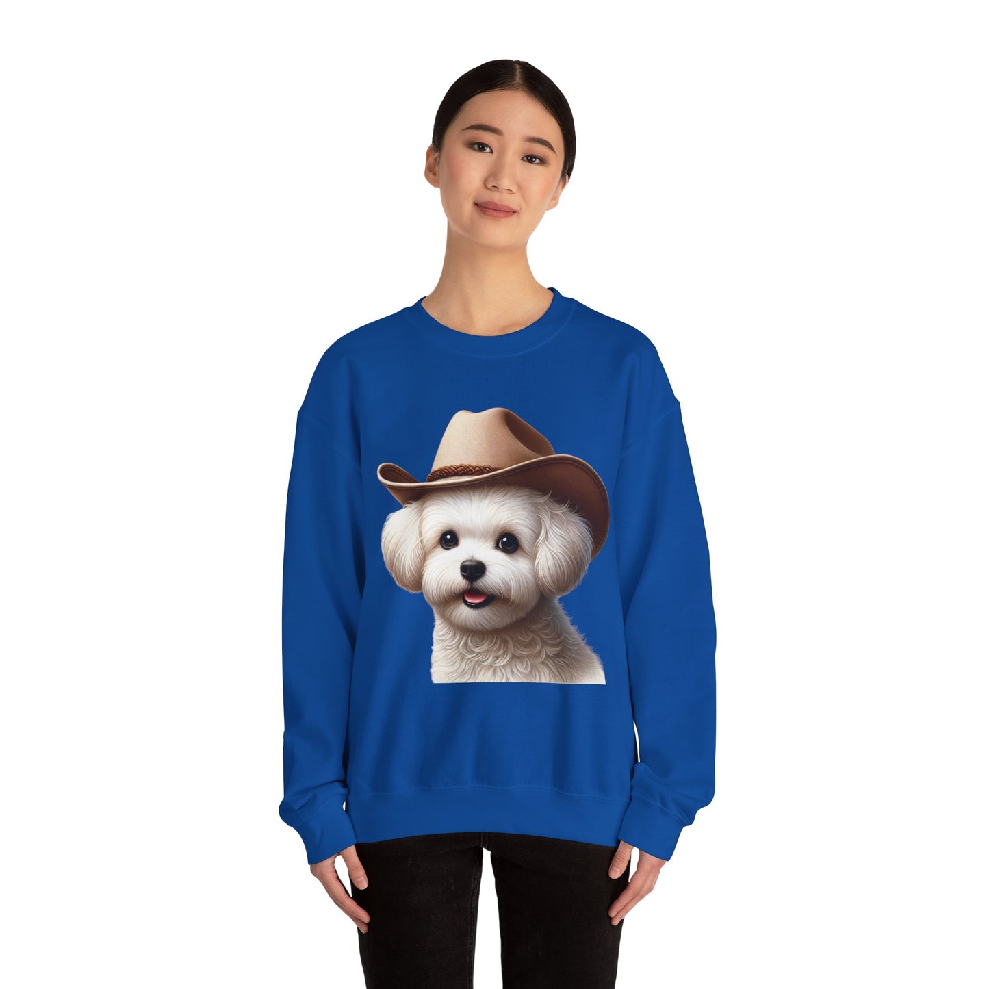 Cute Maltese Wearing A Cowgirl Hat- Adult Crewneck Sweatshirt - Too Cute Pets