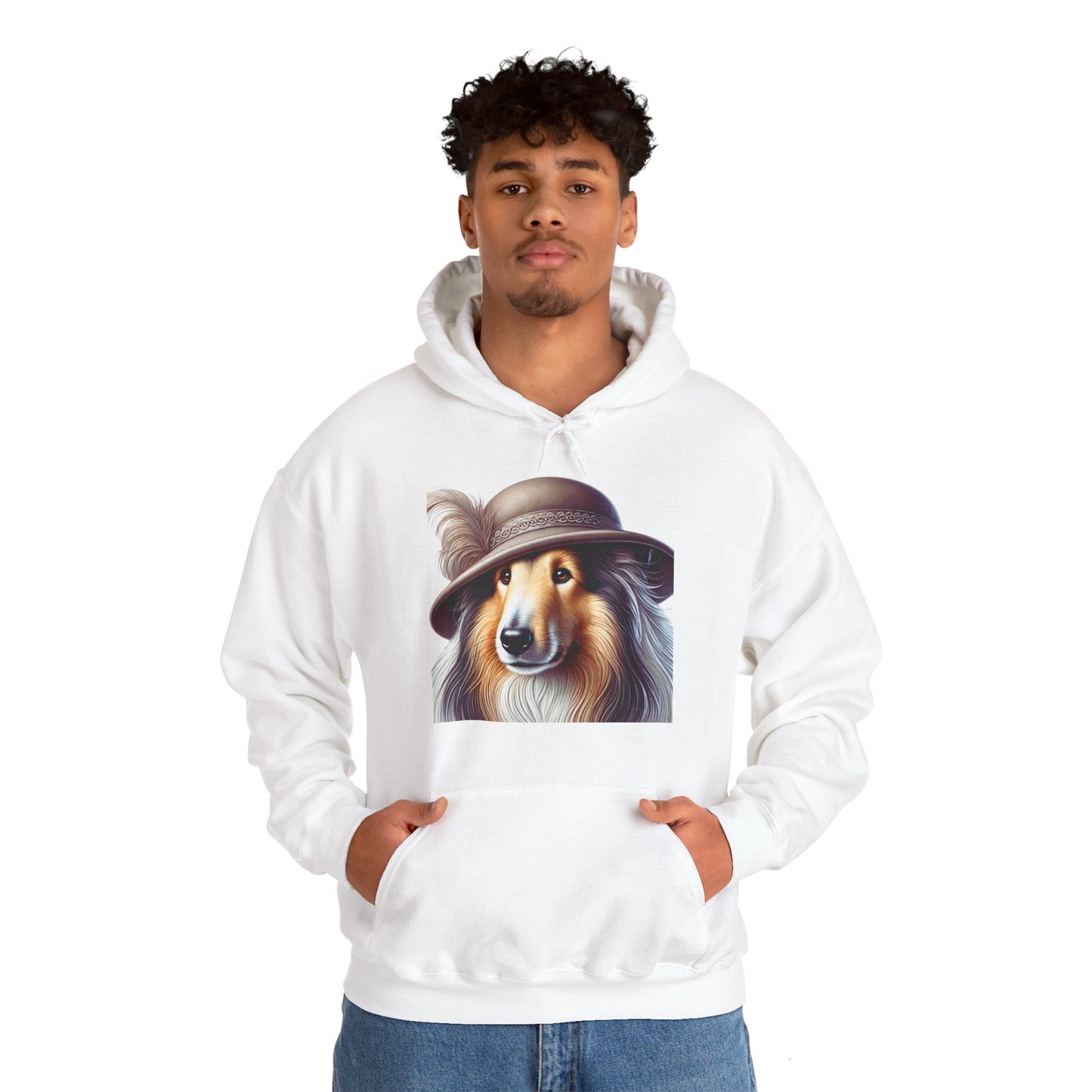 Collie Wearing Cloche Hat - Adult Hoodie - Too Cute Pets