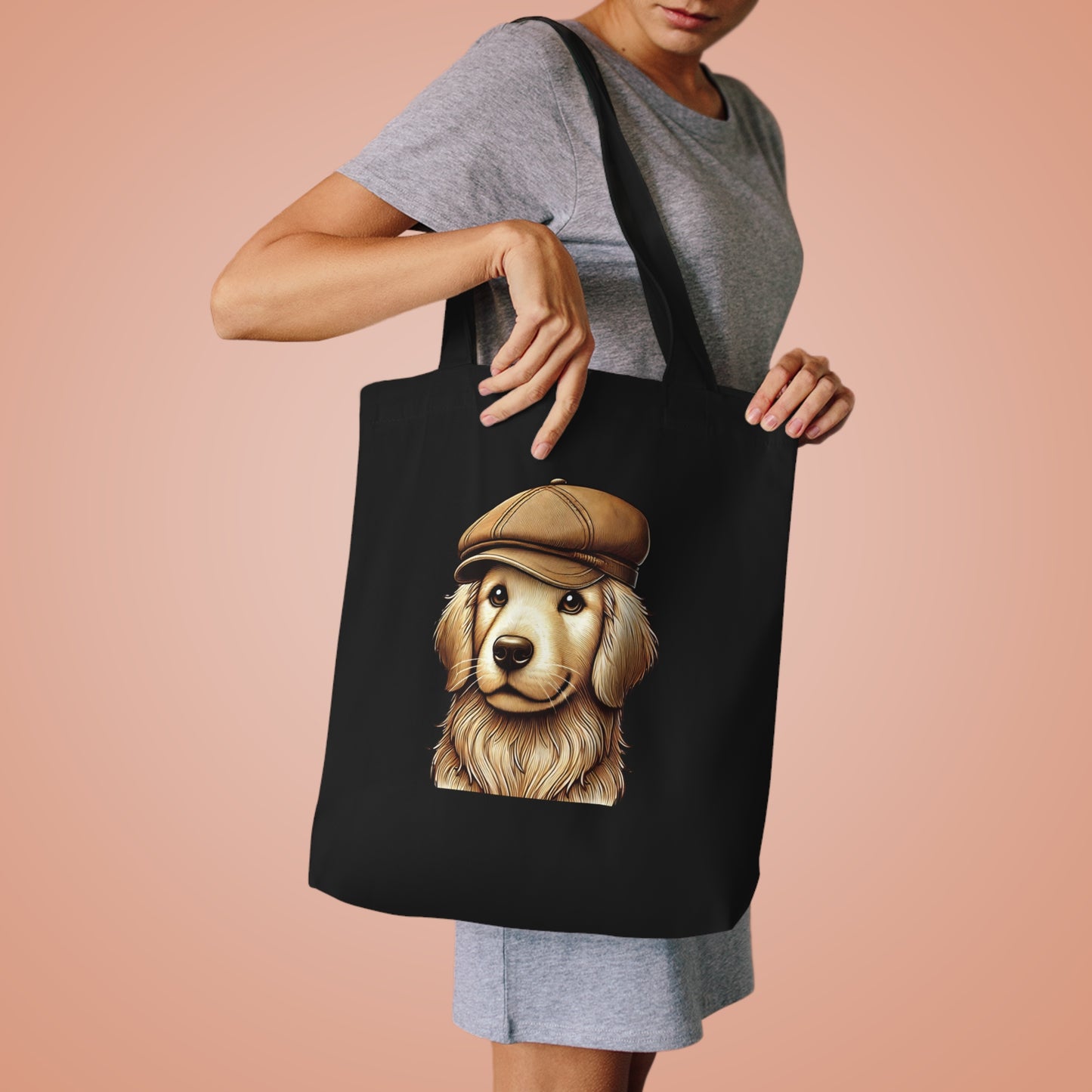 Golden Retriever Wearing a Newsboy Cap - Cotton Tote Bag
