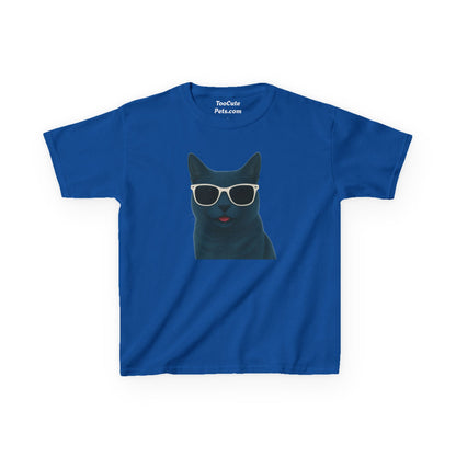 Russian Blue Cat Wearing Sunglasses Kids Tee