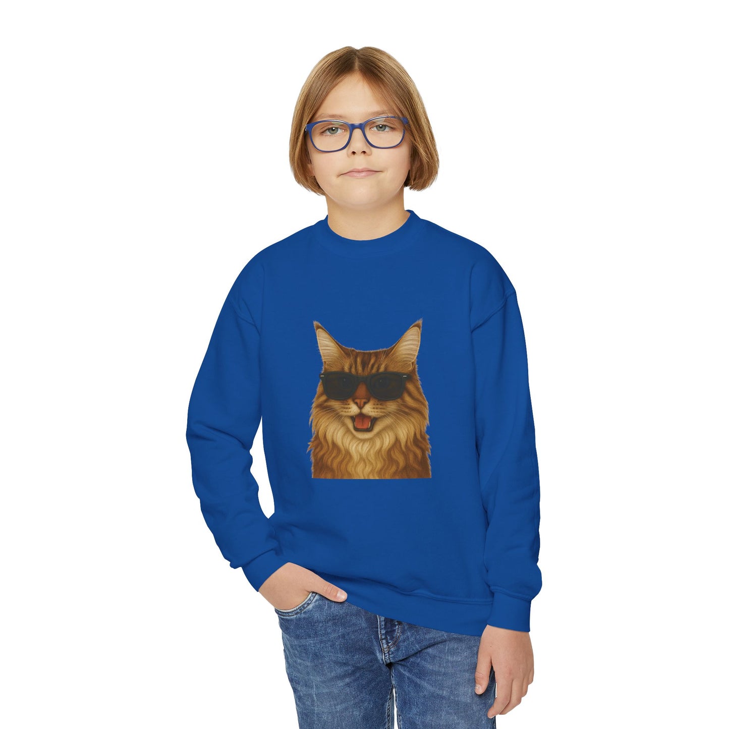 Maine Coon Cat Wearing Sunglasses - Youth Sweatshirt