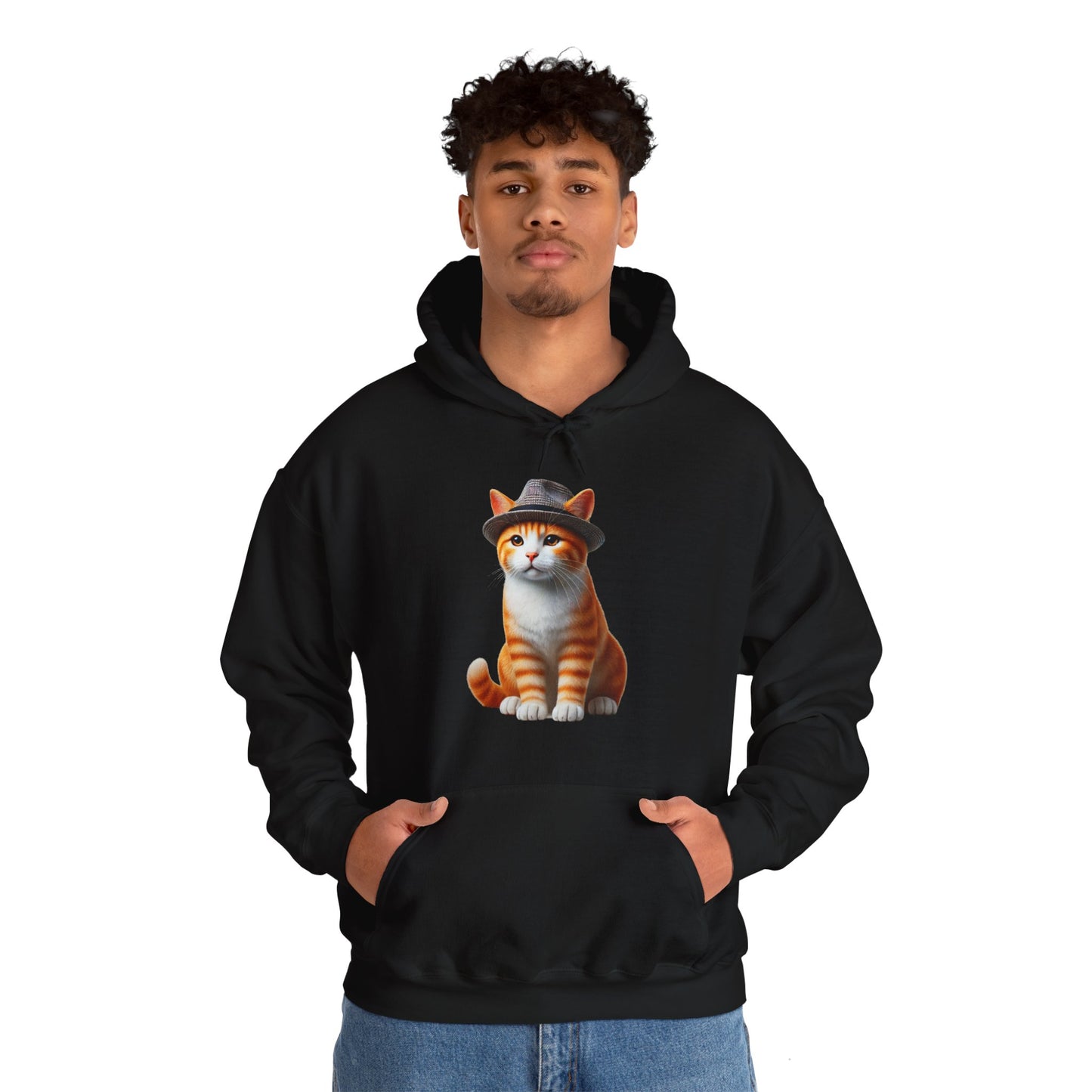 Cool Tabby Kitten Wearing Fedora Hat - Adult Hoodie - Too Cute Pets