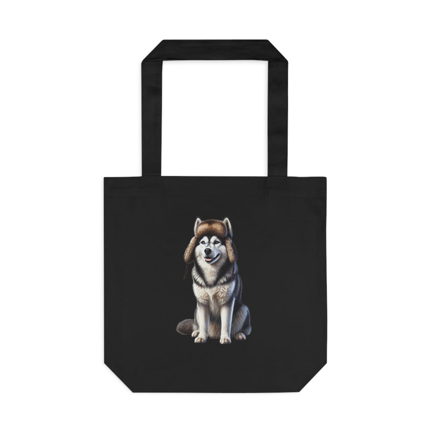 Husky Wearing a Fur Hunter Hat - Cotton Tote Bag