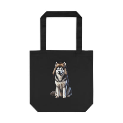 Husky Wearing a Fur Hunter Hat - Cotton Tote Bag
