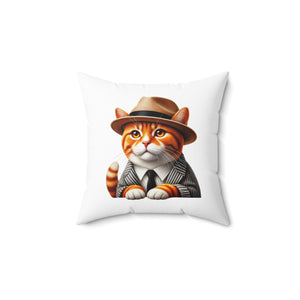 Tabby Cat Wearing a Fedora - Throw Pillow