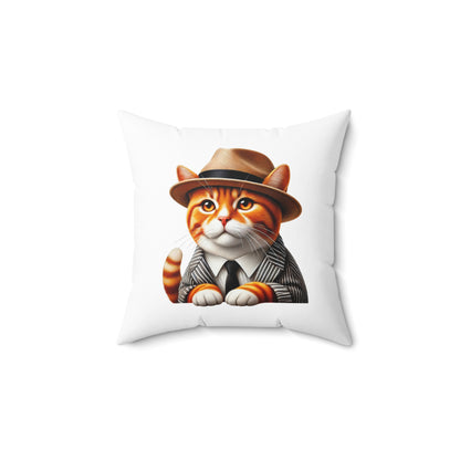 Tabby Cat Wearing a Fedora - Throw Pillow