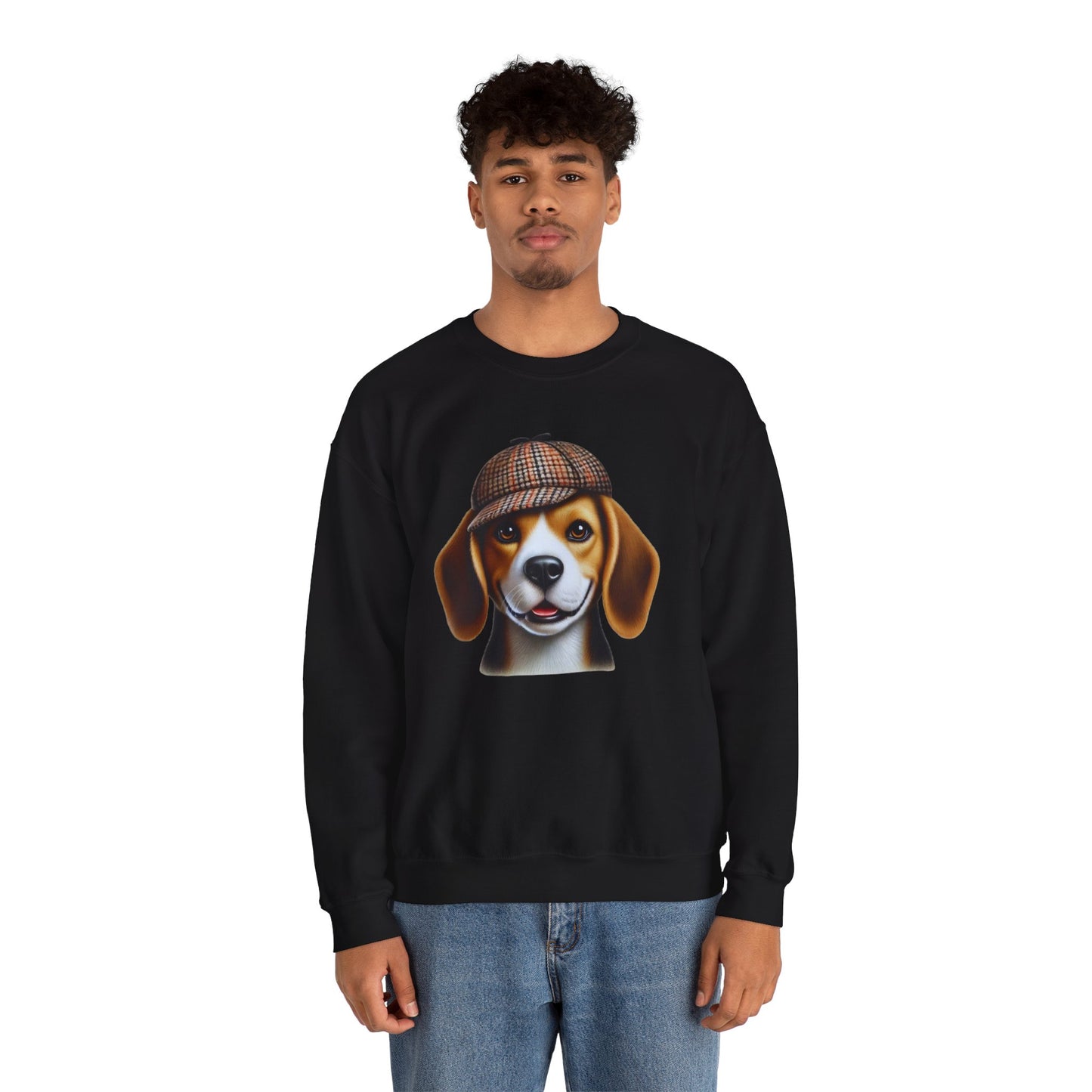 Smiling Beagle Wearing Deerstalker Hat - Adult Crewneck Sweatshirt - Too Cute Pets