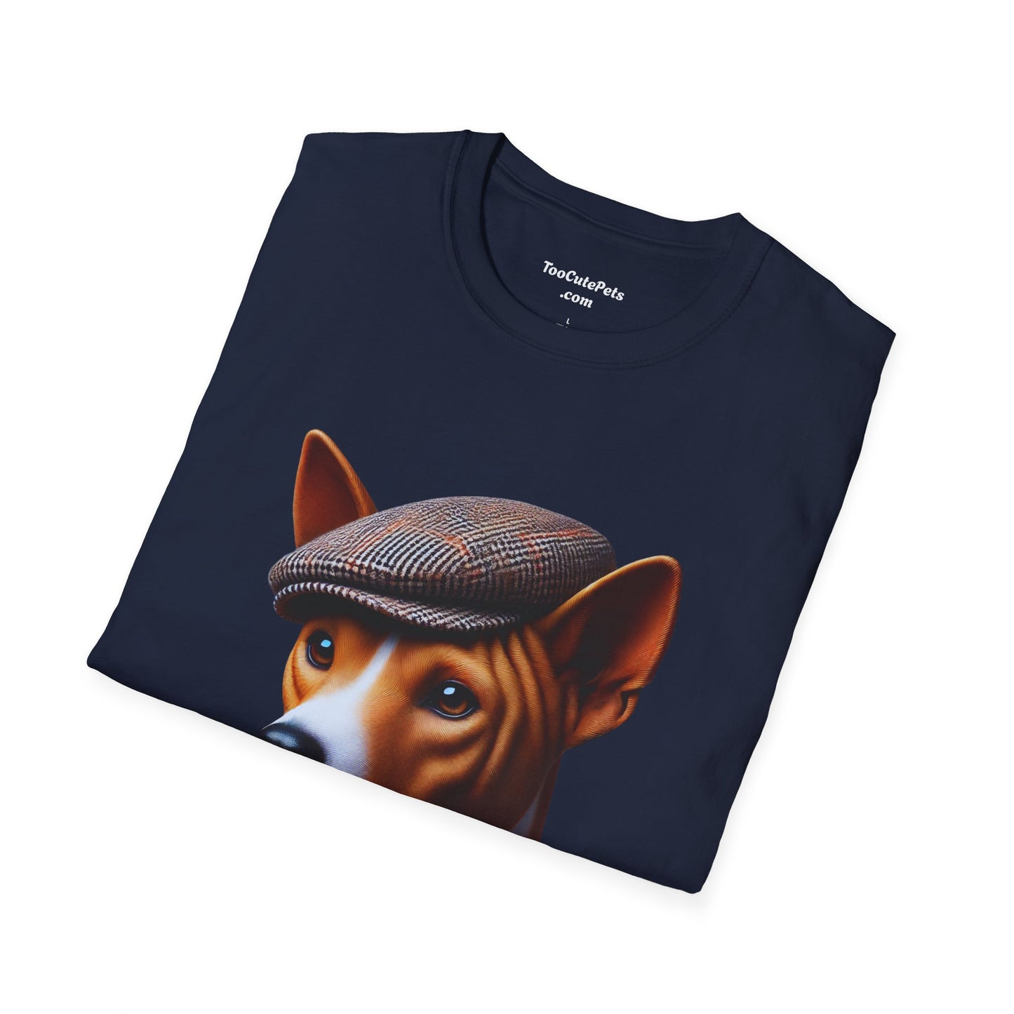 Basenji Wearing Tweed Flat Cap - Adult T-Shirt - Too Cute Pets