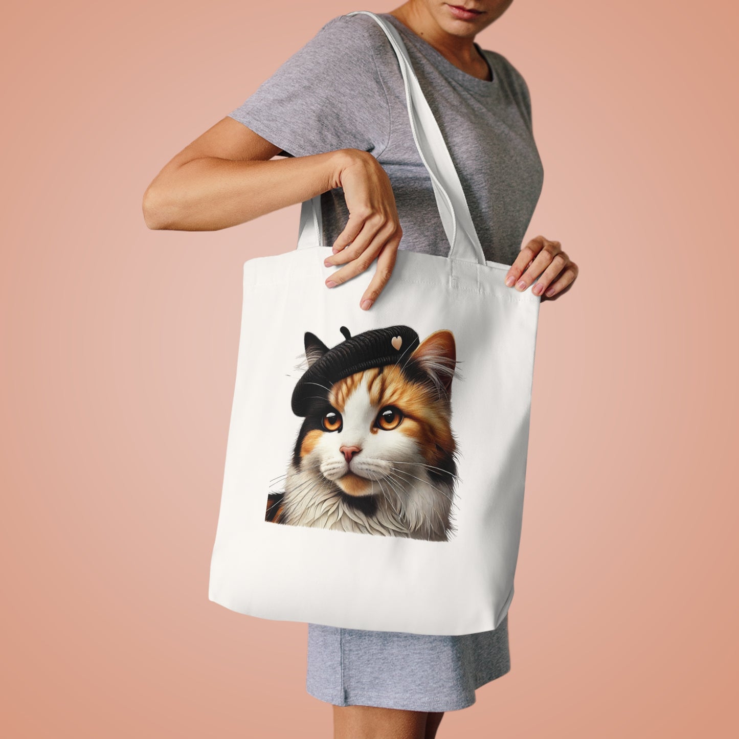 Calico Cat Wearing a Beret - Cotton Tote Bag