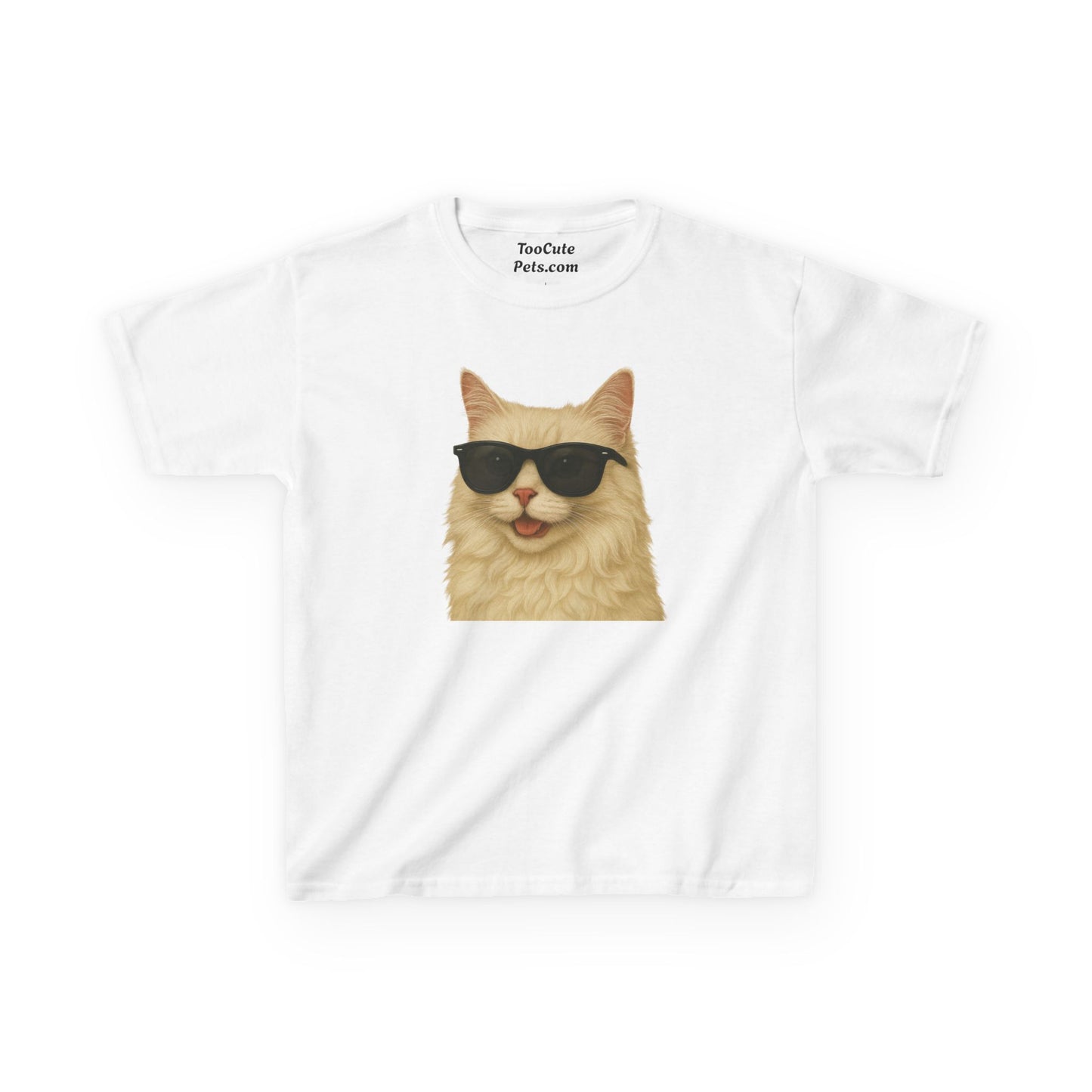 Domestic Longhaired Cat Wearing Sunglasses Kids Tee