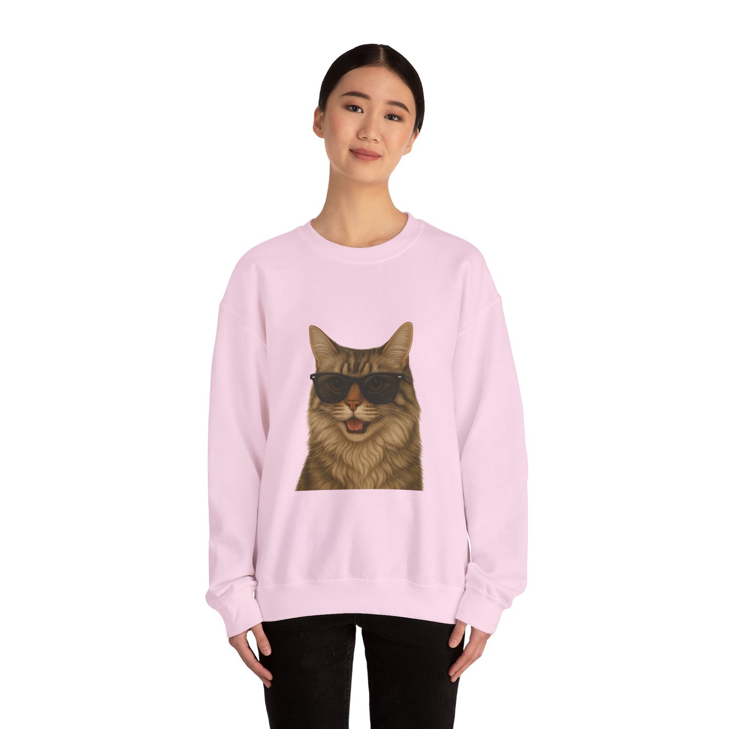 Siberian Cat Wearing Sunglasses - Adult Crewneck Sweatshirt