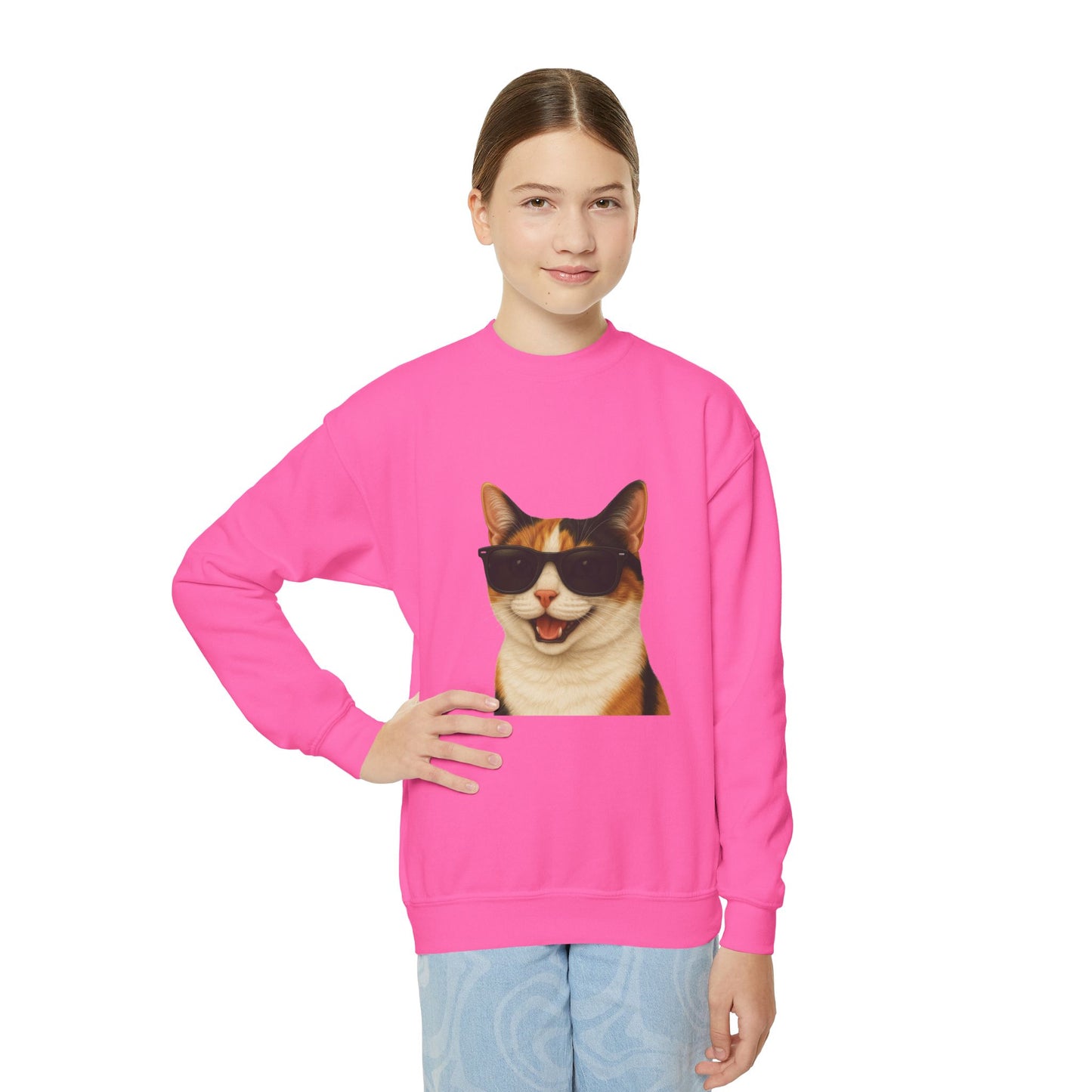 Calico Domestic Shorthaired Cat Wearing Sunglasses - Youth Sweatshirt