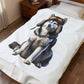Husky Wearing a Fur Hunter Hat - Sherpa Blanket