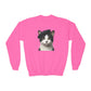 Tuxedo Cat Wearing A Beret - Youth Crewneck Sweatshirt - Too Cute Pets