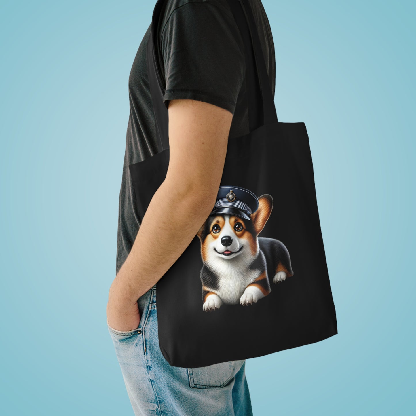 Corgi Wearing a Conductor's Hat - Cotton Tote Bag