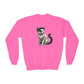 Black and White Cat Wearing A Beret - Youth Crewneck Sweatshirt - Too Cute Pets