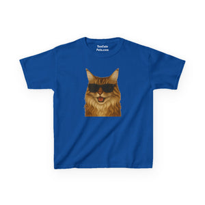 Maine Coon Cat Wearing Sunglasses Kids Tee