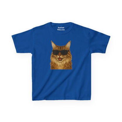 Maine Coon Cat Wearing Sunglasses Kids Tee