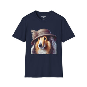 Collie Wearing Cloche Hat - Adult T-Shirt - Too Cute Pets