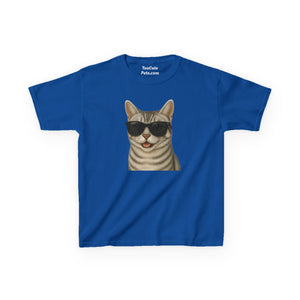 American Shorthair Silver Tabby Cat Wearing Sunglasses - Kids Tee