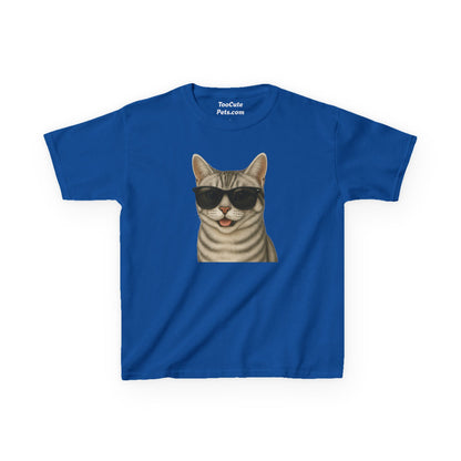 American Shorthair Silver Tabby Cat Wearing Sunglasses - Kids Tee