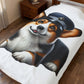 Corgi Wearing a Conductor's Hat - Sherpa Blanket