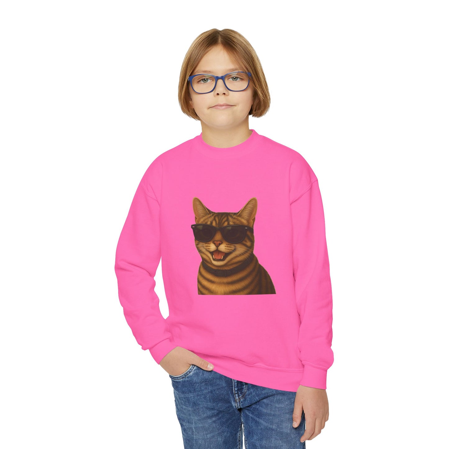 Domestic Shorthaired Tabby Cat Wearing Sunglasses - Youth Sweatshirt