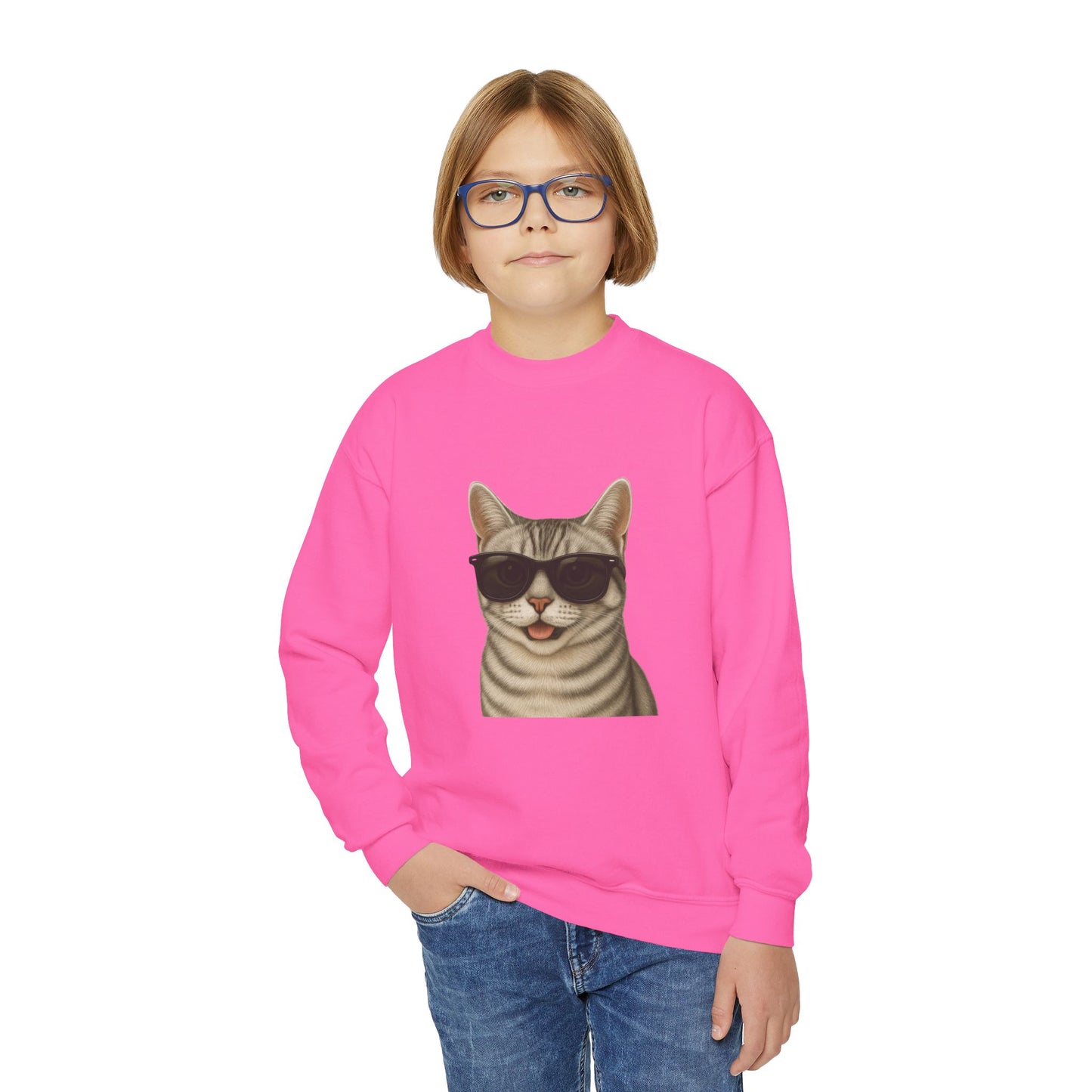 American Shorthair Silver Tabby Cat Wearing Sunglasses - Youth Sweatshirt