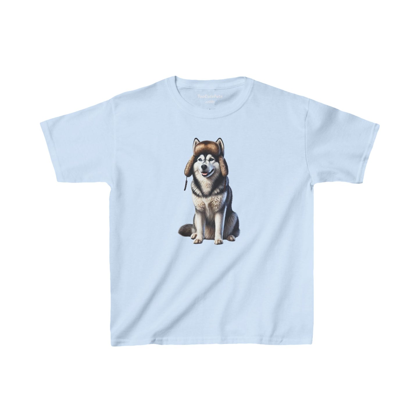 Husky Wearing Fur Trappers Hat - Youth T-shirt - Too Cute Pets