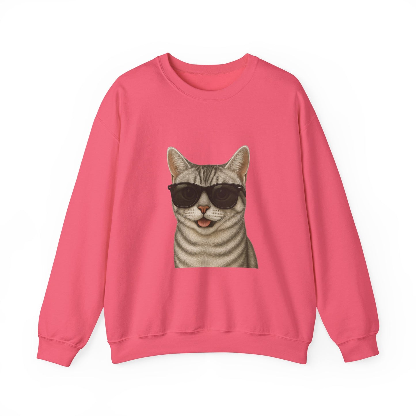 American Shorthair Silver Tabby Wearing Sunglasses - Adult Crewneck Sweatshirt
