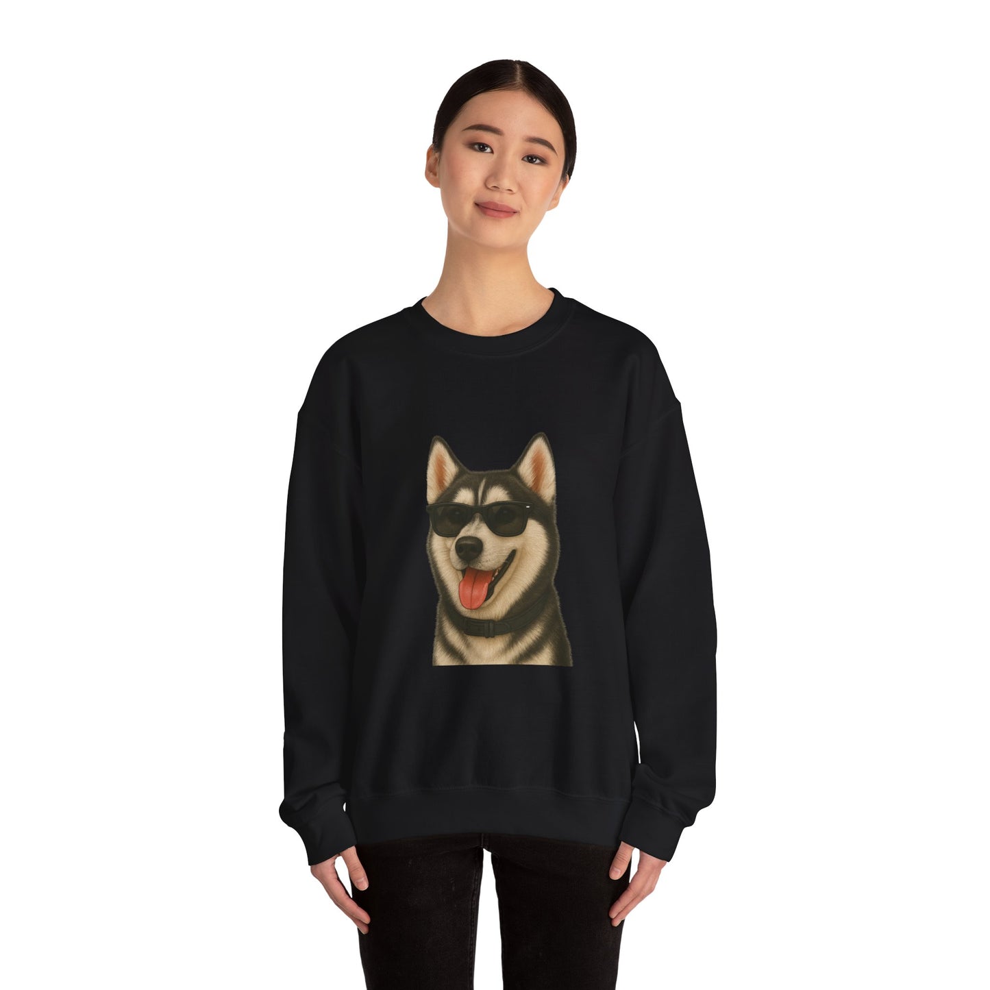 Siberian Husky Wearing Sunglasses - Adult Crewneck Sweatshirt