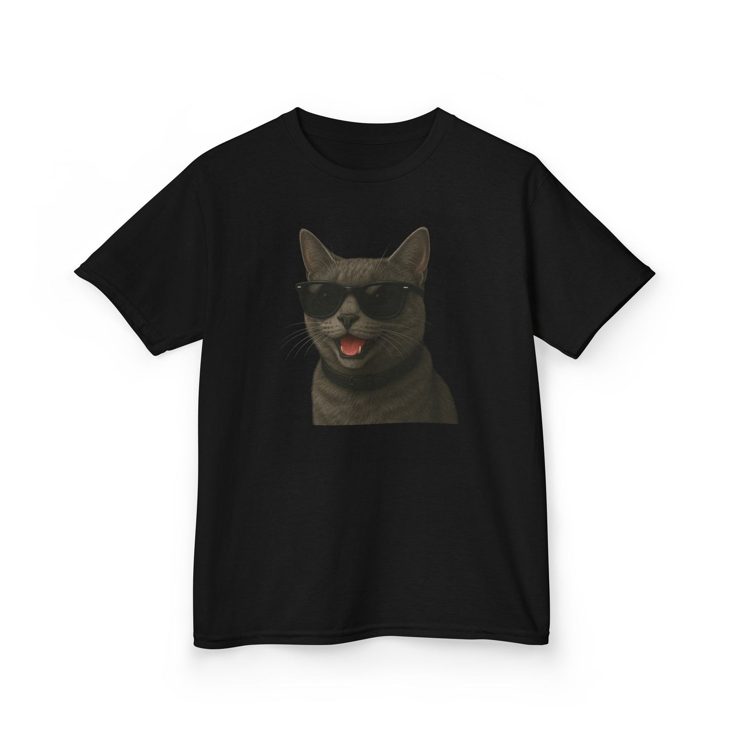 Gray Cat Wearing Sunglasses Kids Tee
