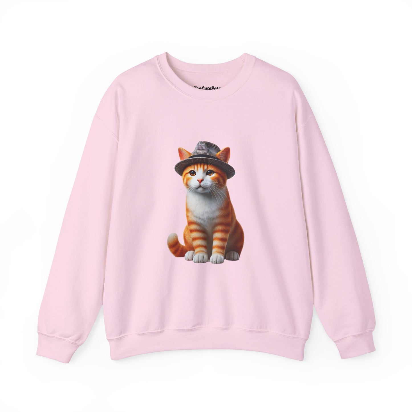 Cool Tabby Kitten Wearing Fedora Hat - Adult Crewneck Sweatshirt - Too Cute Pets