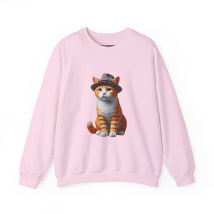 Cool Tabby Kitten Wearing Fedora Hat - Adult Crewneck Sweatshirt - Too Cute Pets