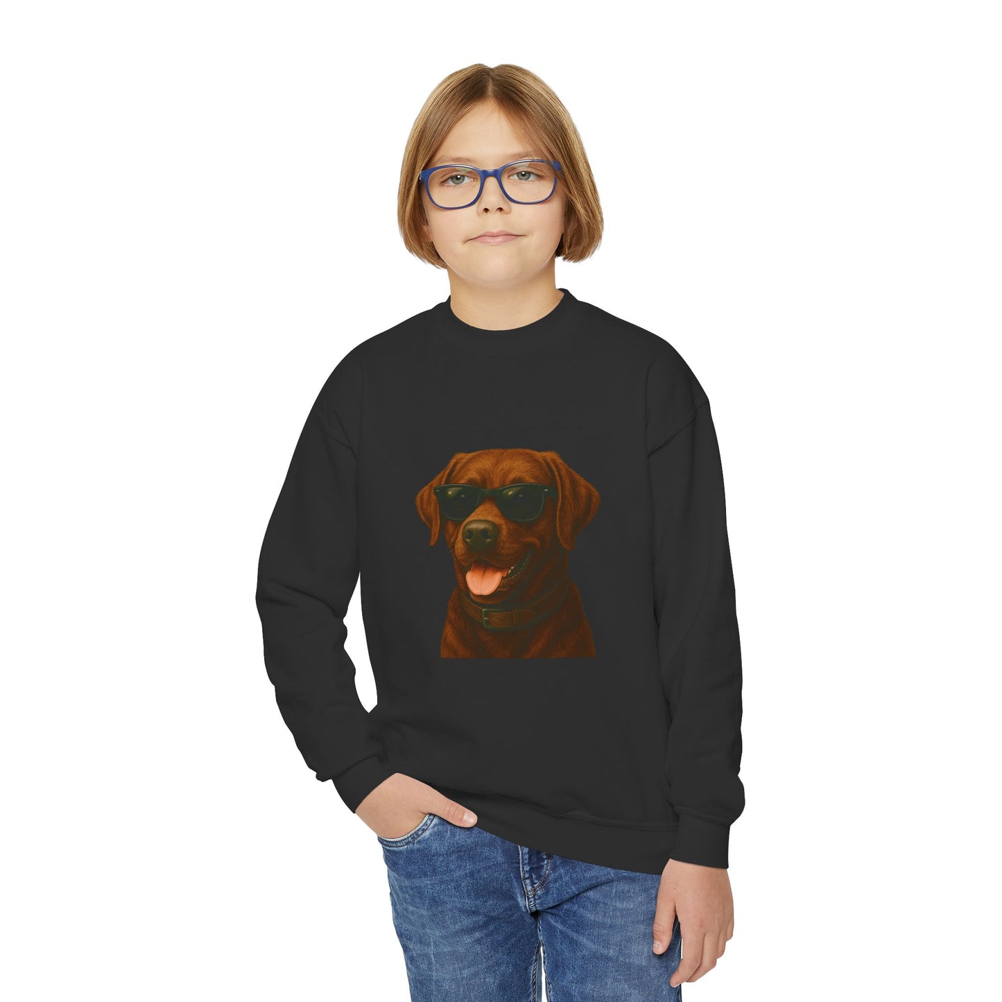Brown Labrador Retriever Wearing Sunglasses - Youth Crewneck Sweatshirt