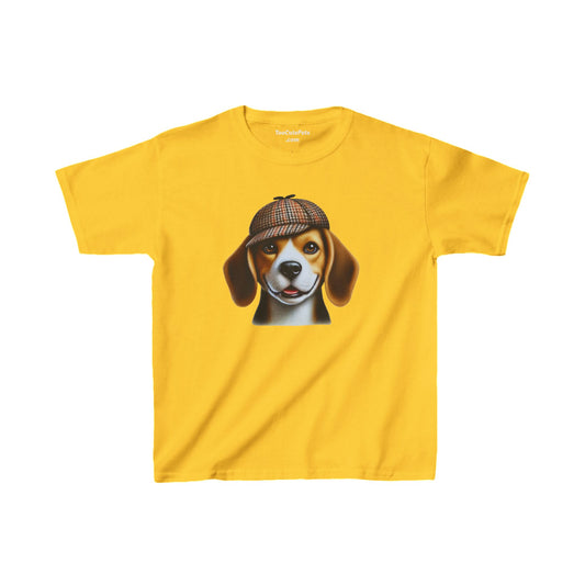 Smiling Beagle Wearing Deerstalker Hat Youth T-Shirt - Too Cute Pets