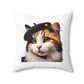 Calico Cat Wearing a Beret - Throw Pillow