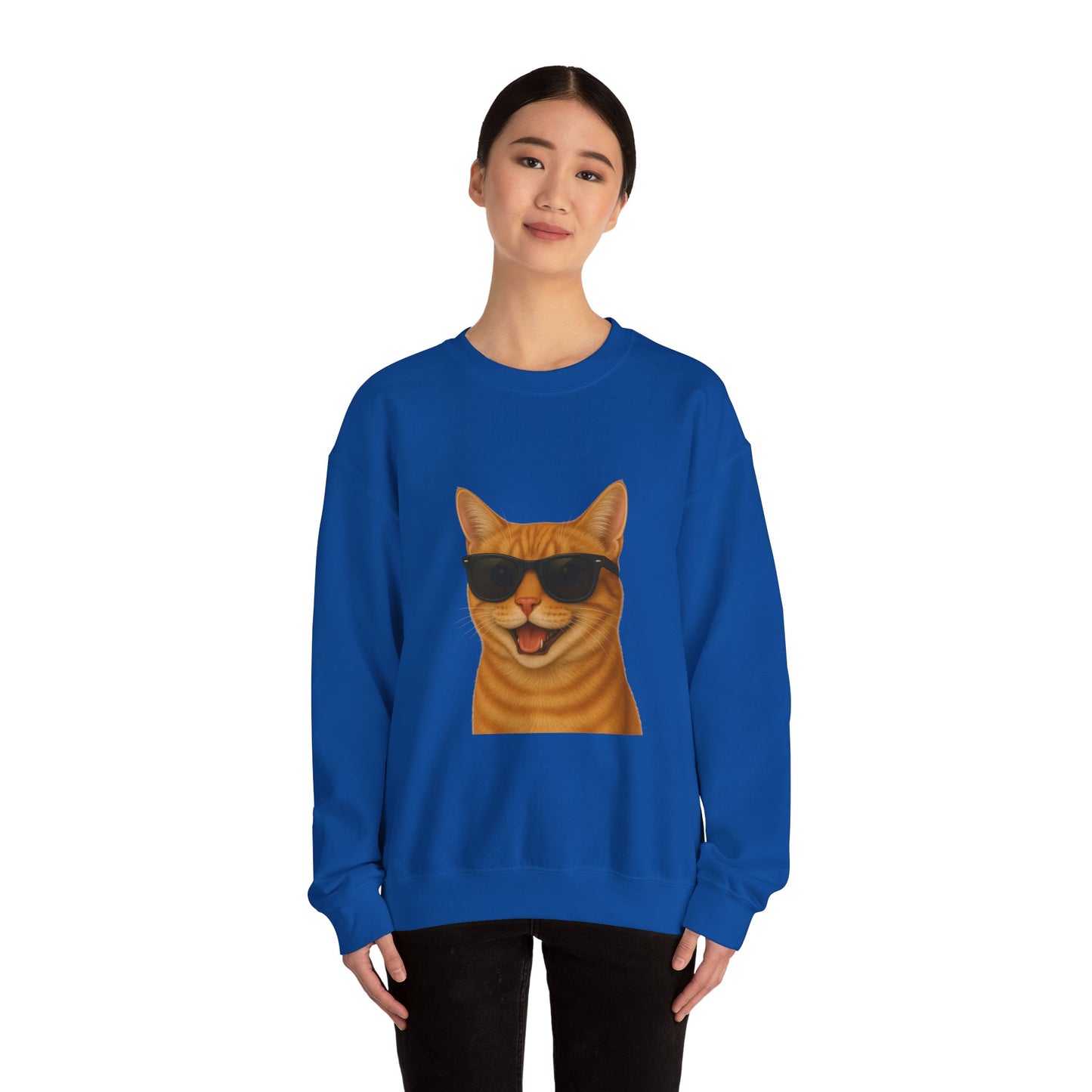 Orange Tabby Cat Wearing Sunglasses - Adult Crewneck Sweatshirt