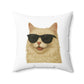 Cream Longhair Cat Wearing Sunglasses - Throw Pillow