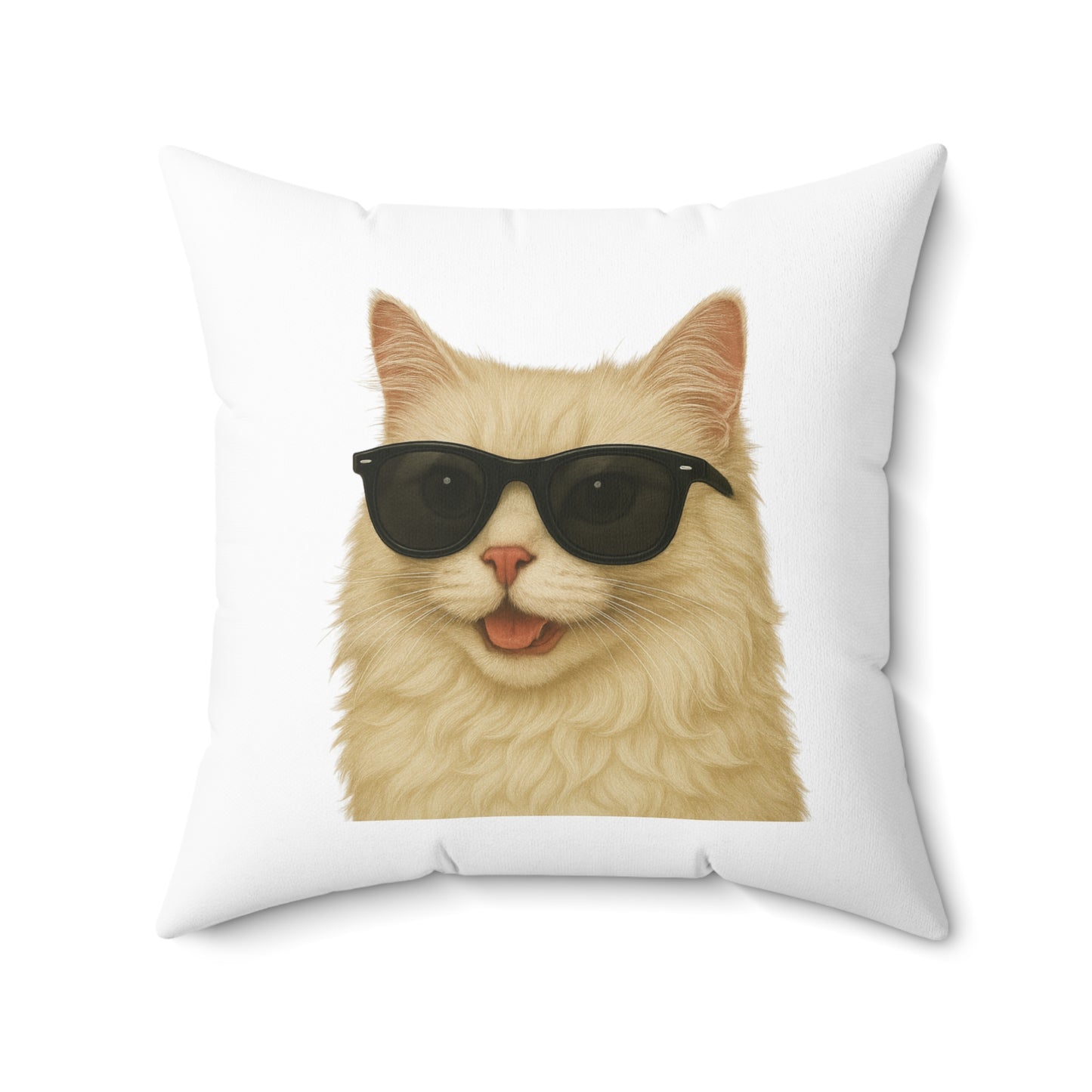 Cream Longhair Cat Wearing Sunglasses - Throw Pillow