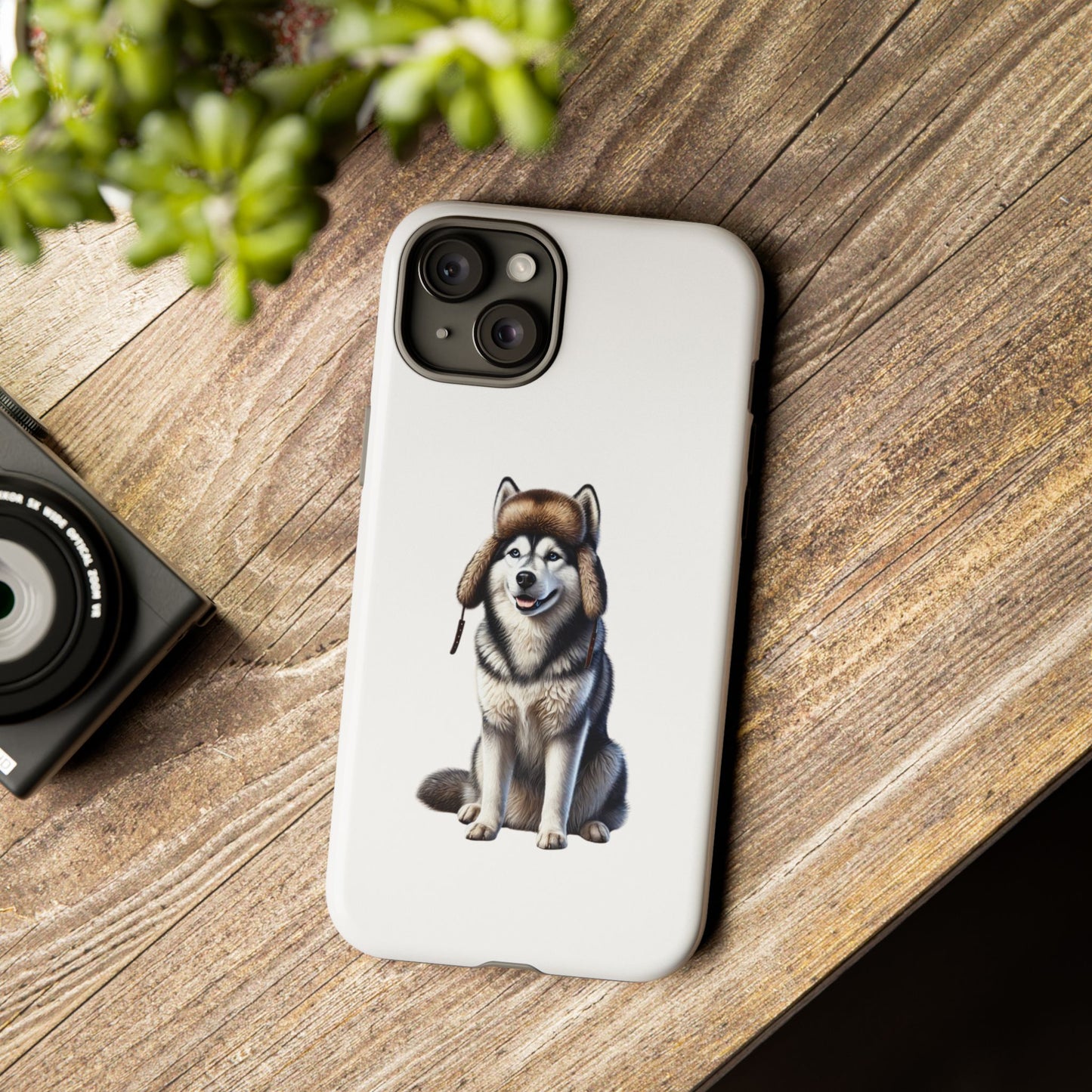 Husky Wearing a Fur Hunter Hat - Tough Phone Case