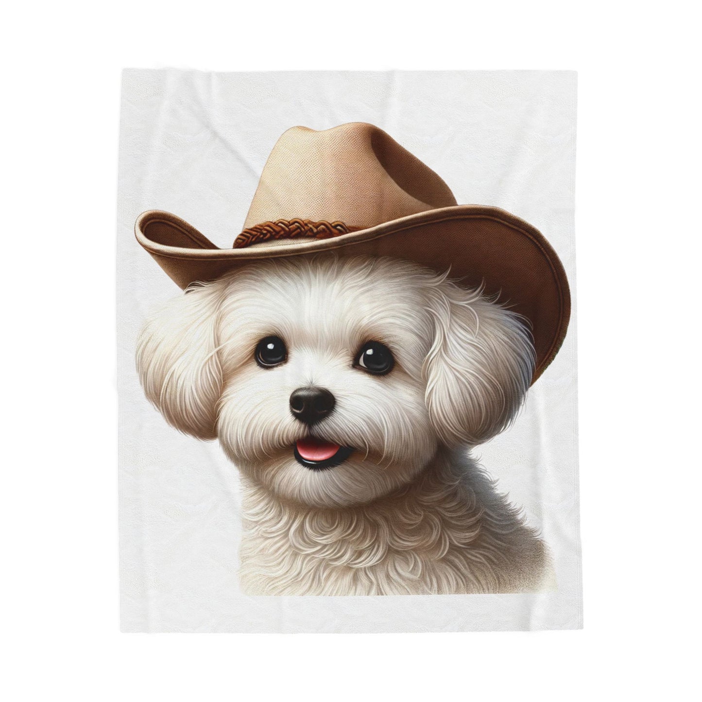 Maltese Wearing a Cowgirl Hat - Sherpa Blanket