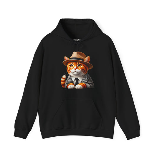 Tabby Cat Wearing Fedora Hat and A Suit - Adult Hoodie - Too Cute Pets