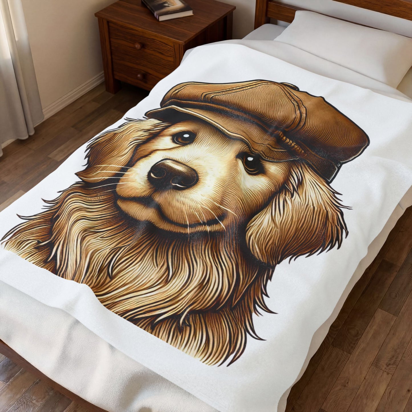 Golden Retriever Wearing a Newsboy Cap - Sherpa Blanket