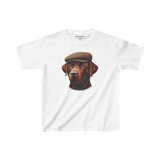 Brown Labrador in Tweed Flat Cap Youth T-shit - Too Cute Pets