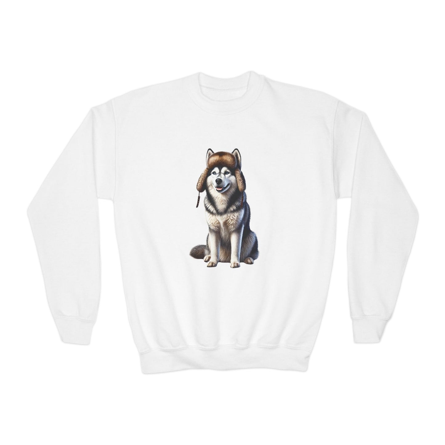 Husky Wearing Fur Trappers Hat Youth Sweatshirt - Too Cute Pets Collection