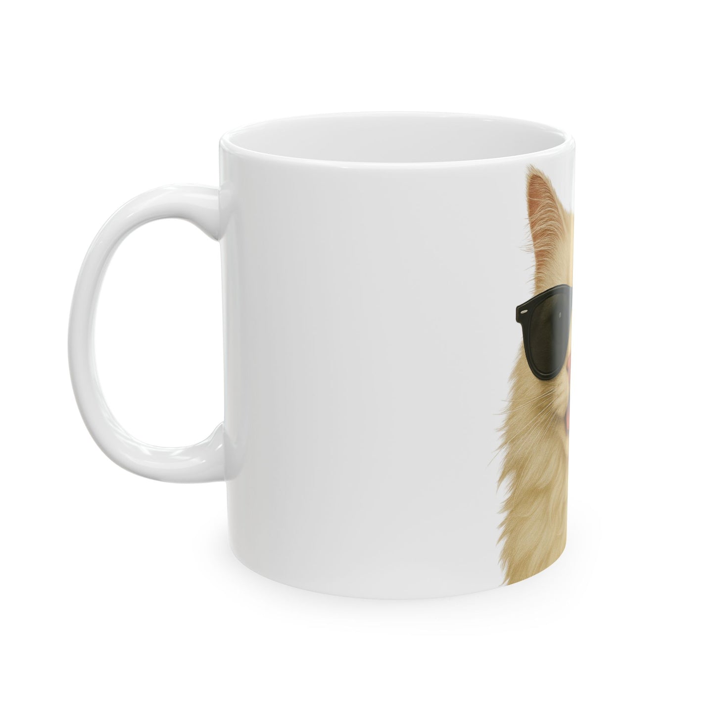 Cream Longhair Cat Wearing Sunglasses Ceramic Mug