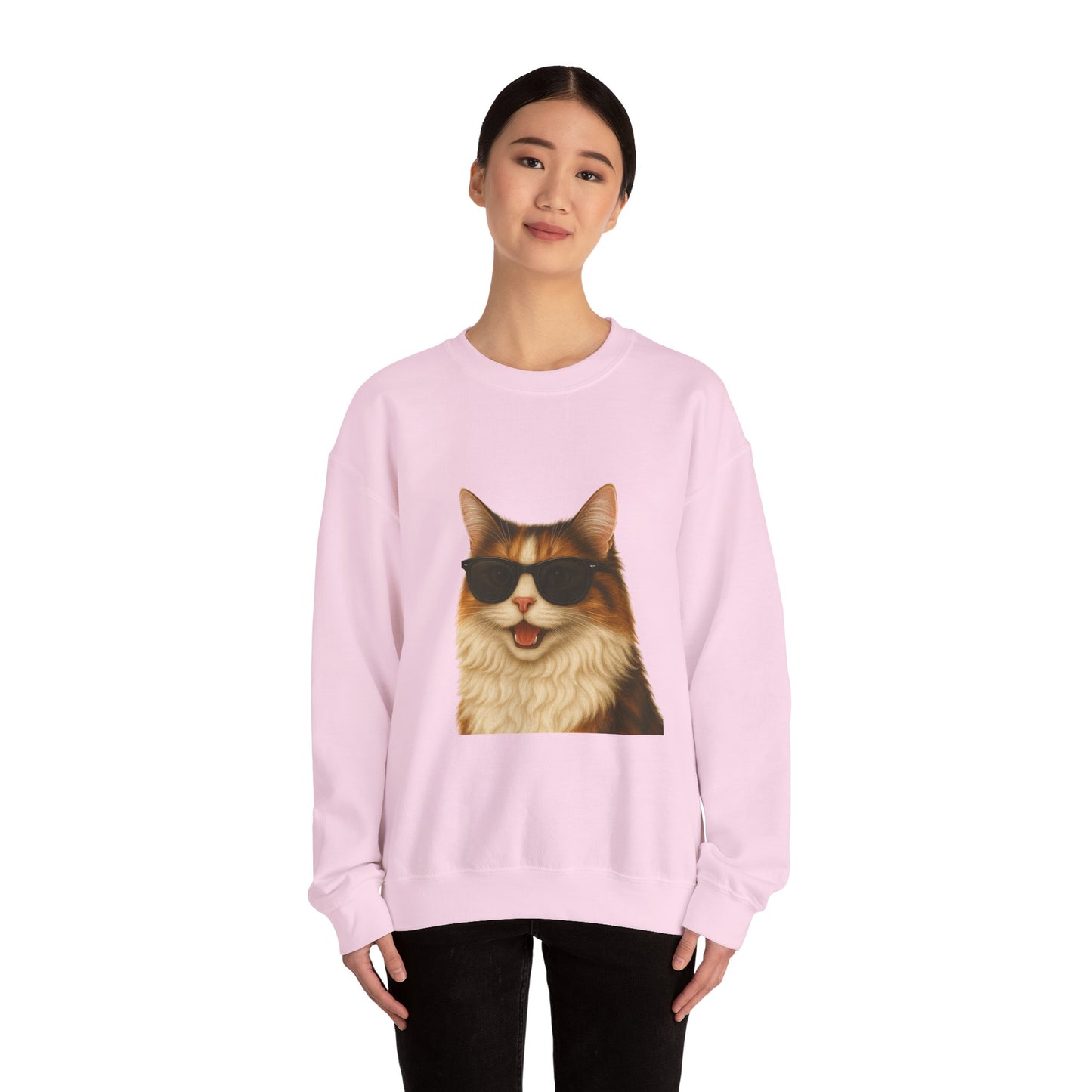 Calico Cat Wearing Sunglasses - Adult Crewneck Sweatshirt